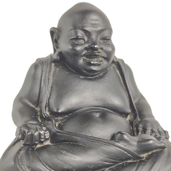 Vintage Laughing Happy Sitting Black Buddha Figurine Statue 3.25" Resin - Picture 3 of 5